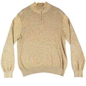 Henry Jacobson Sz L 75% Silk 25% Cotton Blend 1/4 Zip Tan Sweater Soft  Comfort